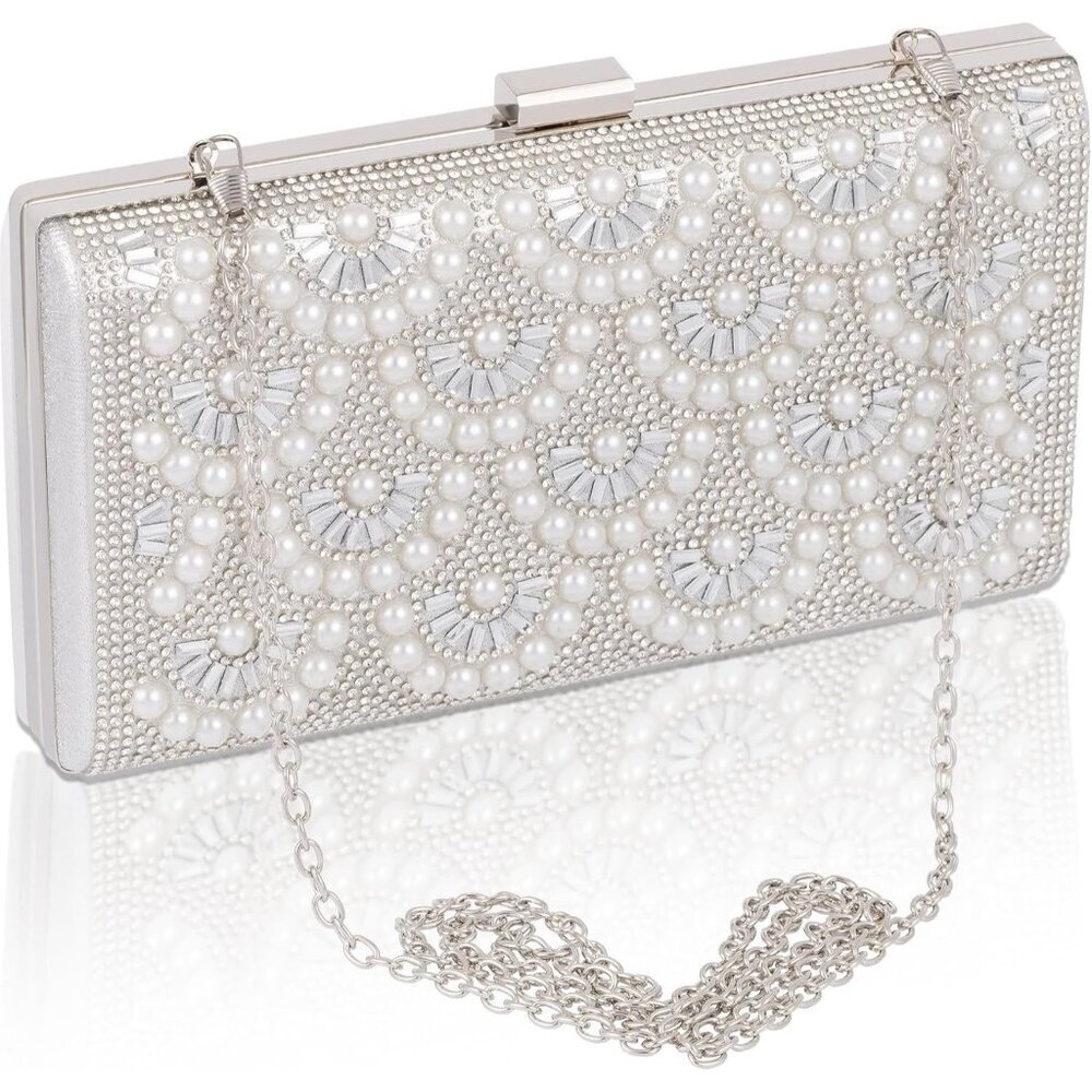 🆕Women Silver Satin Fashion Party Evening Handbag Elegant Chic Purse Bag